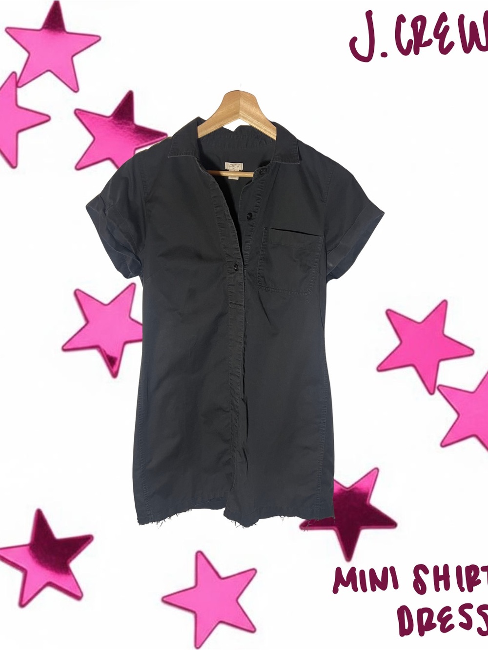 J. Crew Black Short-Sleeve Mini Shirt Dress